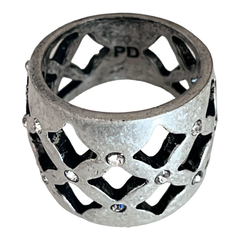 New Premier Designs Wide Band Ring Size 6 Openwork Crystal Silver Tone - 2N - Picture 4 of 5